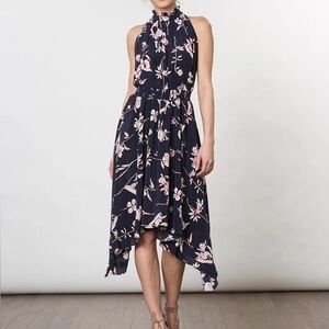 Shoshanna Navy and Pink Floral High Low Dress